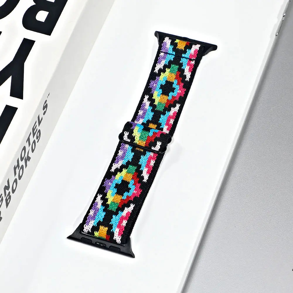 Stretch Nylon Apple Watch Loop - Solid & Patterned in Multicolor Geometric