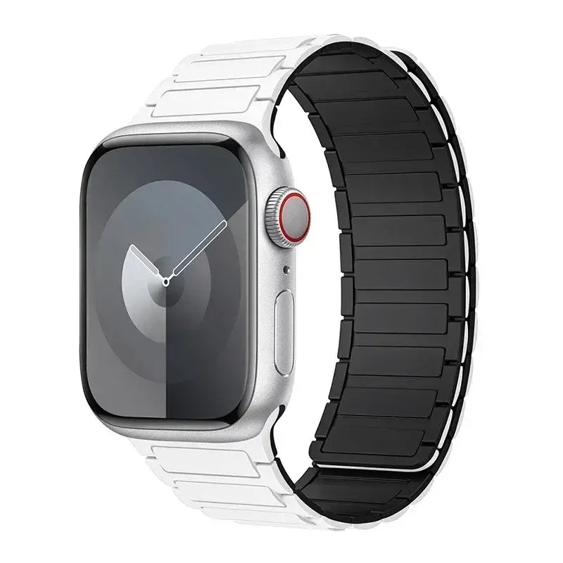 White / Black segmented silicone Apple Watch band