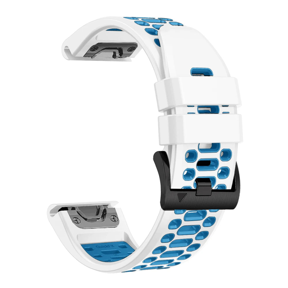 White / Blue Garmin QuickFit 22/26mm Breathable Two-Tone Silicone Band