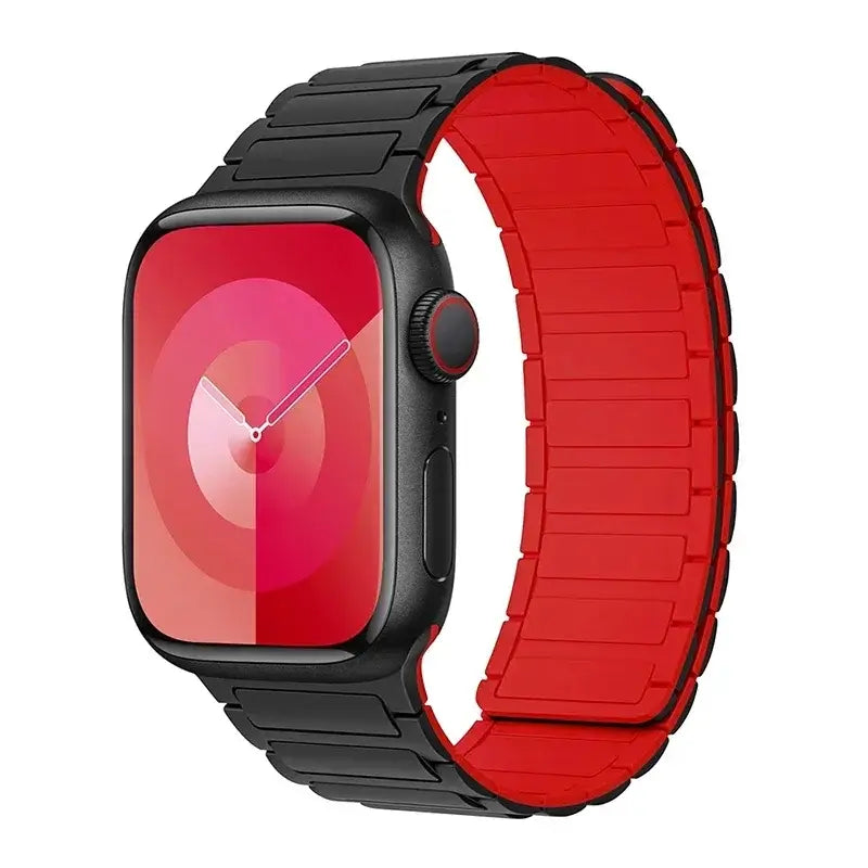 Black / Red segmented silicone Apple Watch band