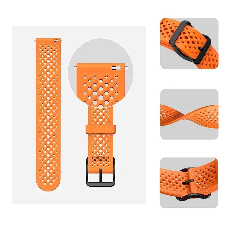 Perforated Silicone Buckle Band for Motorola Moto — Orange band perforations and buckle details