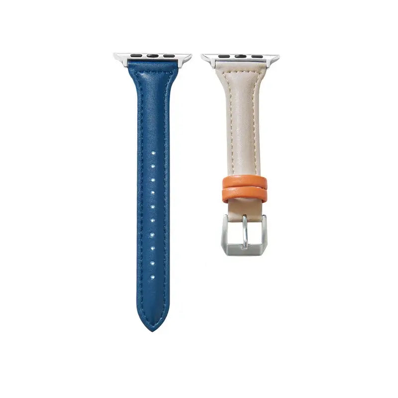 Blue / Beige tapered stitched leather Apple Watch band