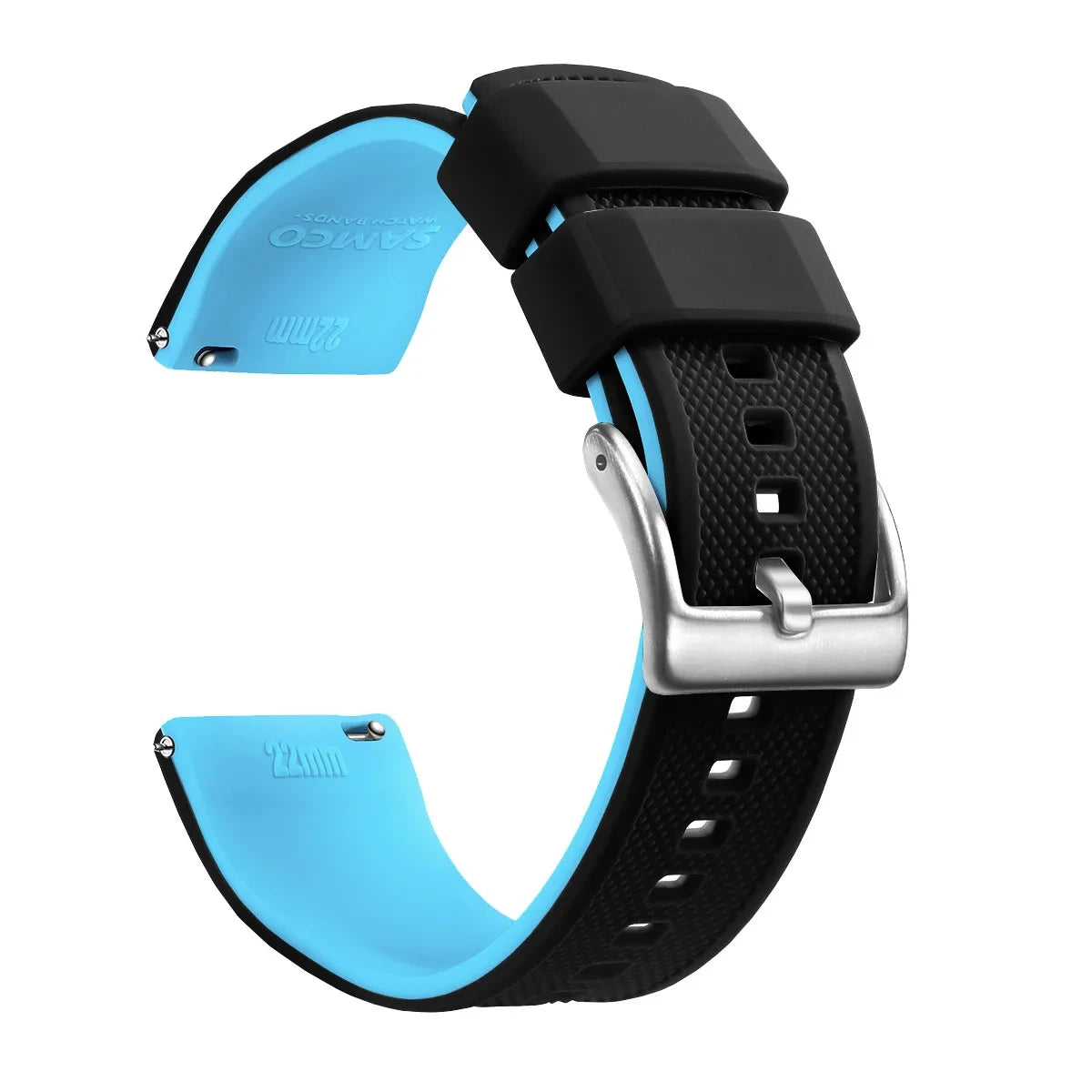 OnePlus Watch Band Quick Release Silicone Strap Sweat Resistant Black with blue interior, perfect for daily wear.