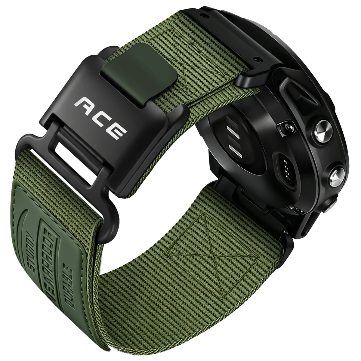 Army Green Garmin QuickFit 22/26mm Rugged Nylon Band with Magnetic Buckle