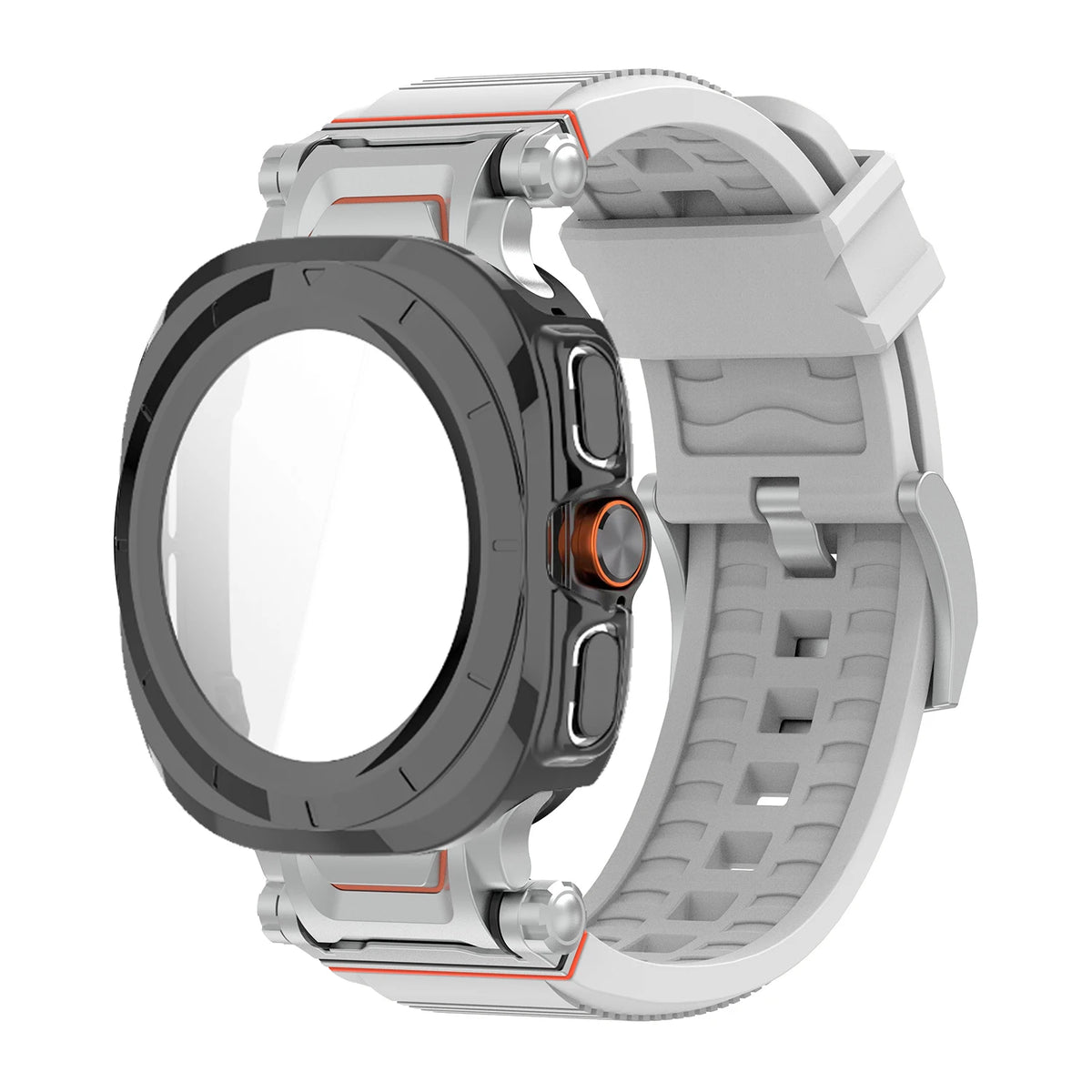 Samsung Galaxy Ultra/Ultra2 Silicone Sport Watch Band - Acrylic Case in BK Light Gray with secure fit for 47mm models.