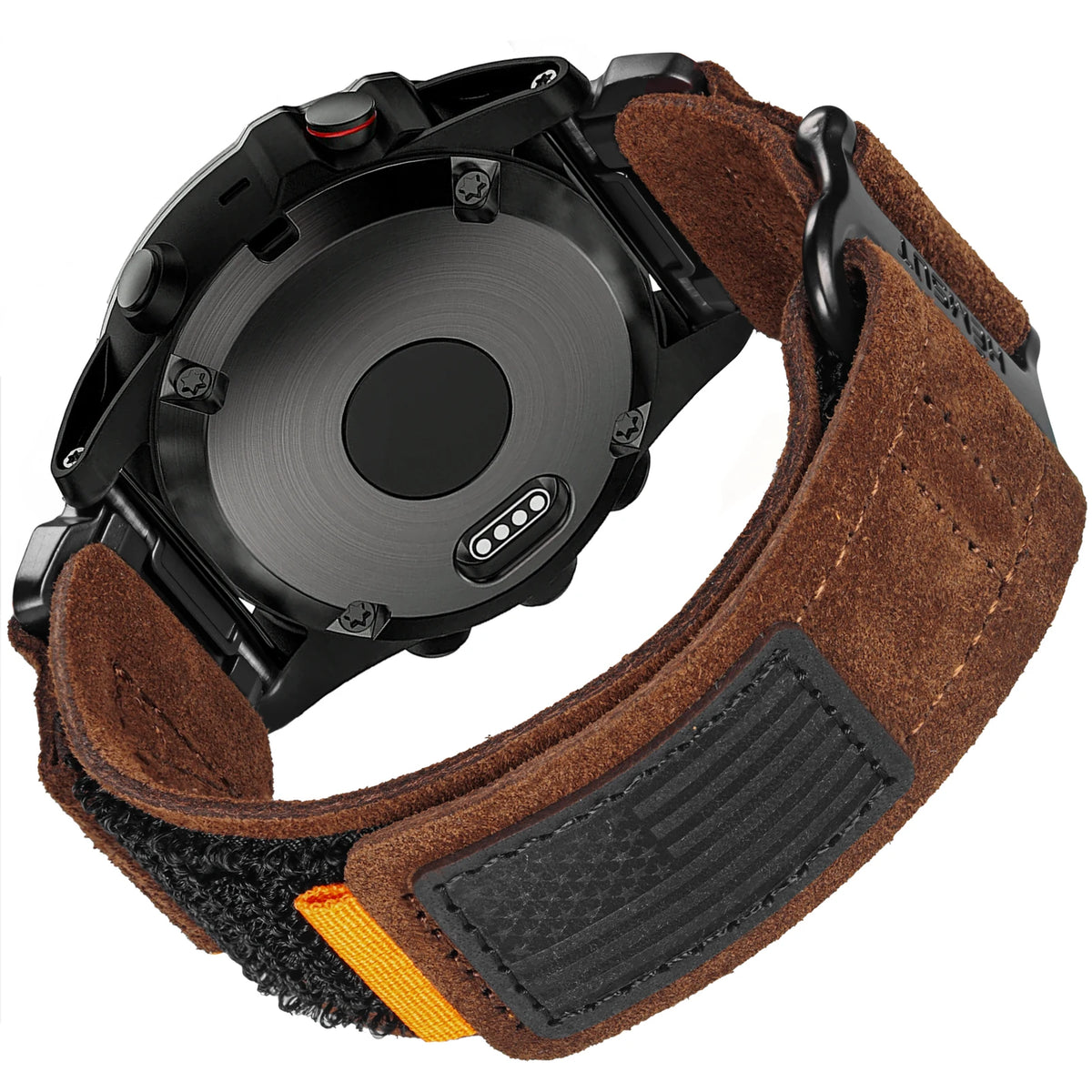 Garmin QuickFit Leather Loop Band with Orange Tab in Brown