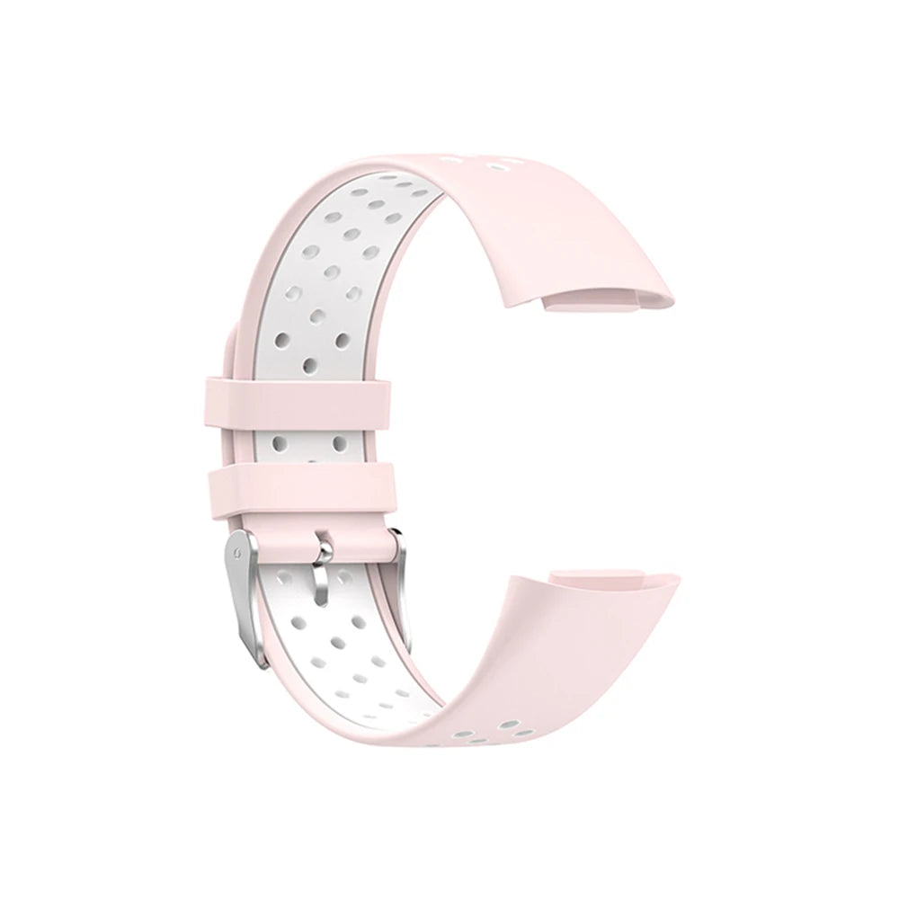 Fitbit Charge 5/6 Perforated Silicone Buckle Band - Pink / White