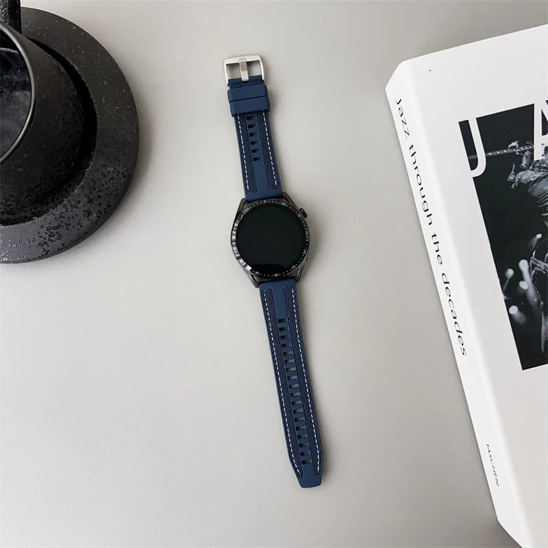 Textured Silicone Band for Motorola Moto — Navy blue textured strap on watch