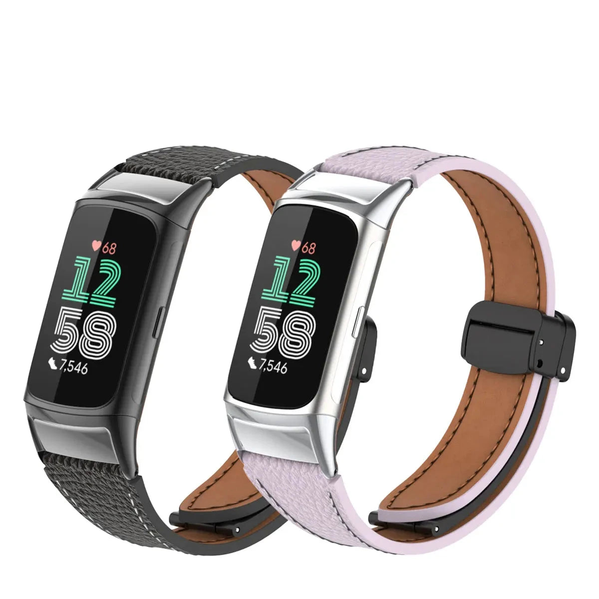 Fitbit Charge 5 and 6 Leather Band with Magnetic Folding Clasp
