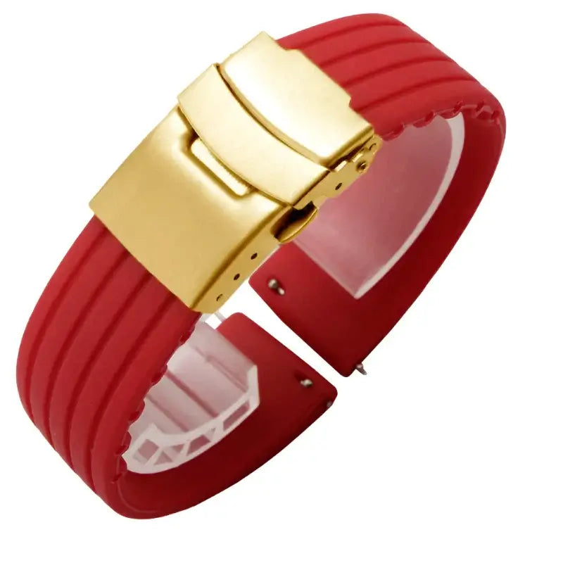 Suunto Ribbed Silicone Folding-Clasp Band - Red / Gold Clasp