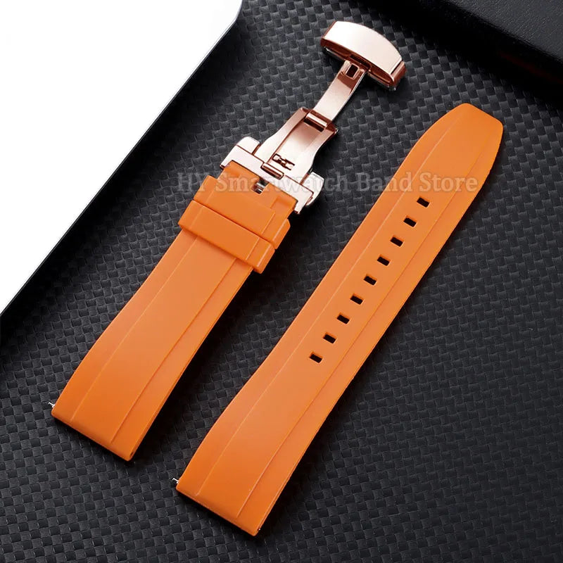 Garmin Silicone Butterfly Clasp Band in Orange with Rose Gold Clasp