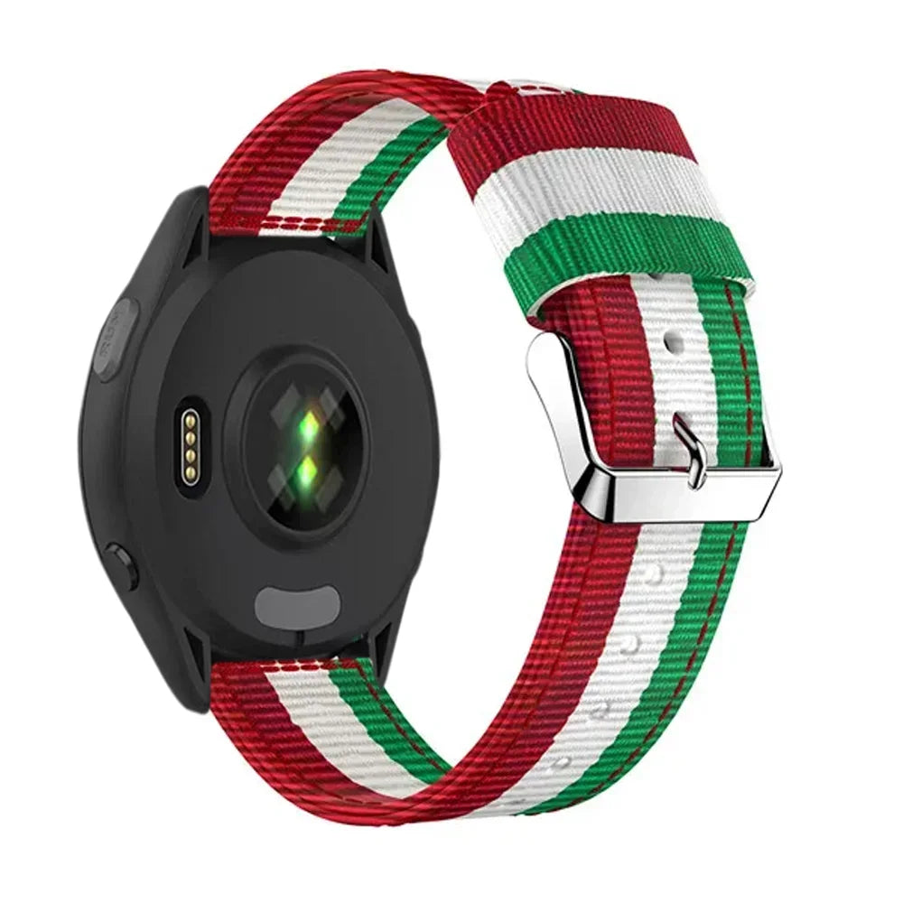 Red / White / Green Garmin 20/22mm Quick Release Striped Canvas Nylon Band