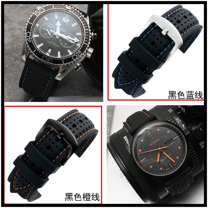Polar Perforated Silicone Band with Contrast Stitching — Strap shown on watches