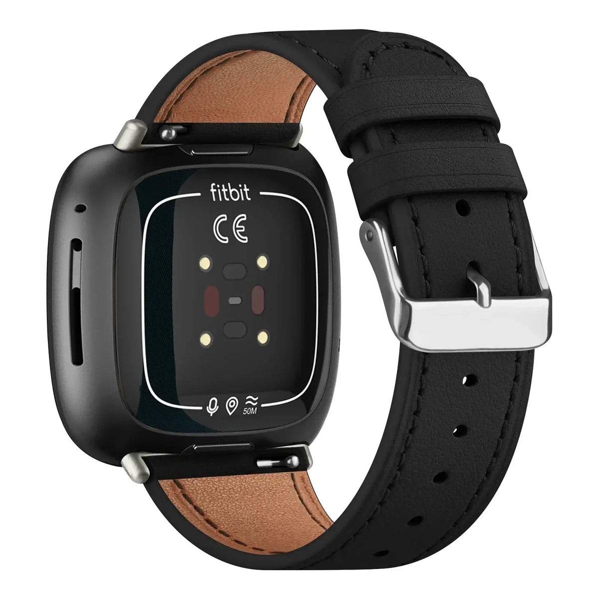 Fitbit Versa 3/4 & Sense 1/2 Leather Buckle Band - Black
