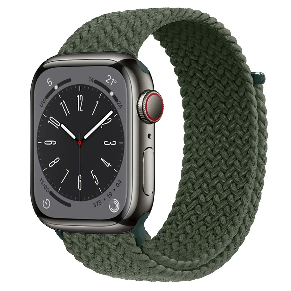 Olive Green braided nylon Apple Watch band with hook-and-loop closure
