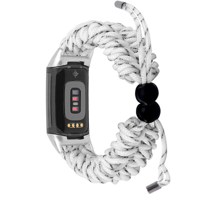 White / Gray Fitbit Charge 6, 5, 4, 3 and 2 Braided Rope Band, Adjustable