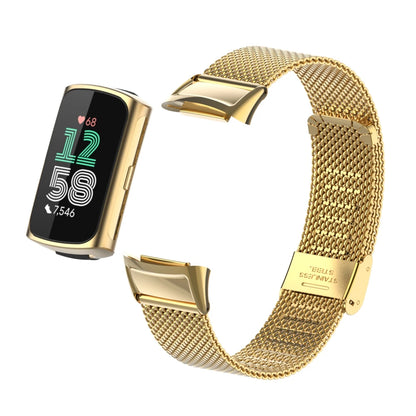 Gold Fitbit Charge 5 and 6 Stainless Steel Mesh Band with Clasp