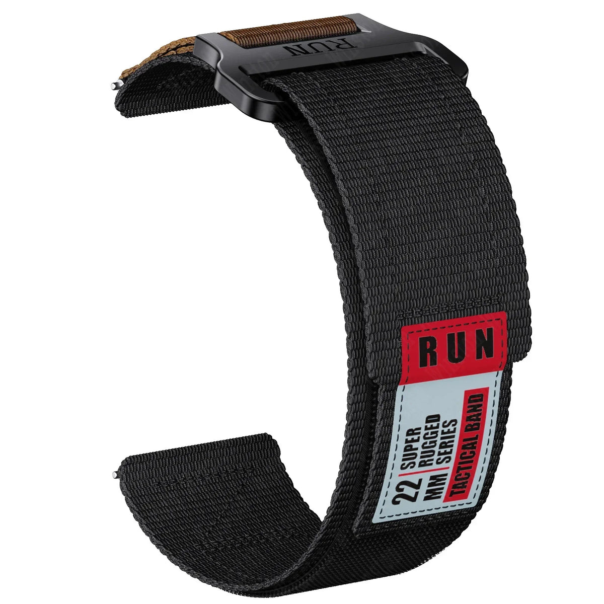 Polar Nylon Hook-and-Loop Band with RUN Label — Black / Brown Accent