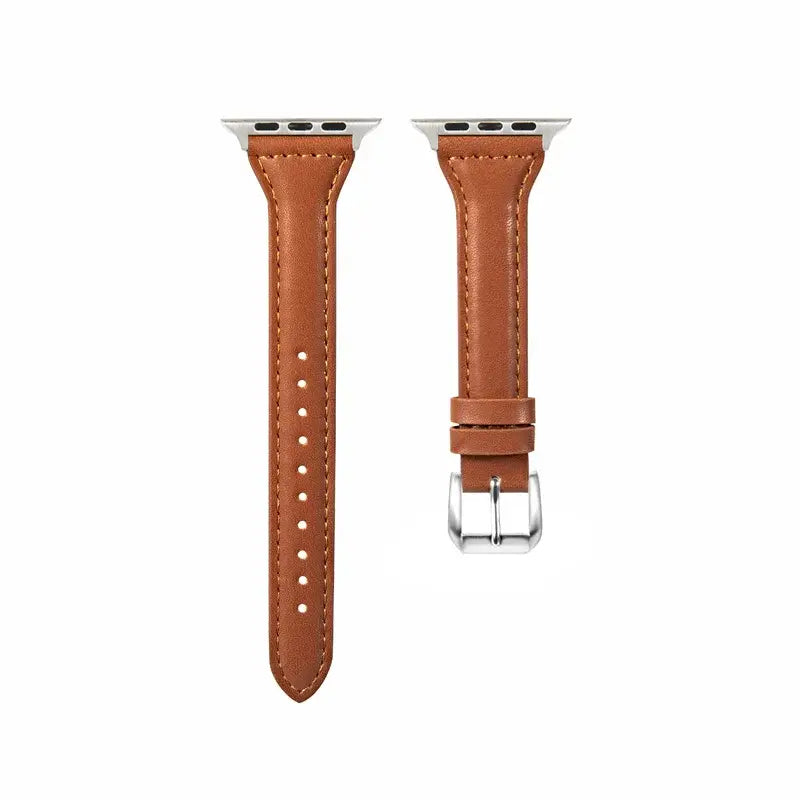 Cognac tapered stitched leather Apple Watch band