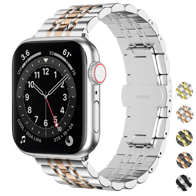 Two-tone multi-row bracelet with metallic finish previews for Apple Watch