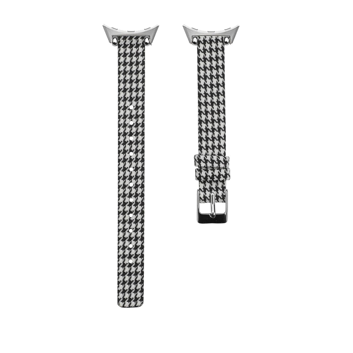 Black / White Grid Google Pixel Watch 5, 4 and 3 Slim Canvas Band, Leather Lining