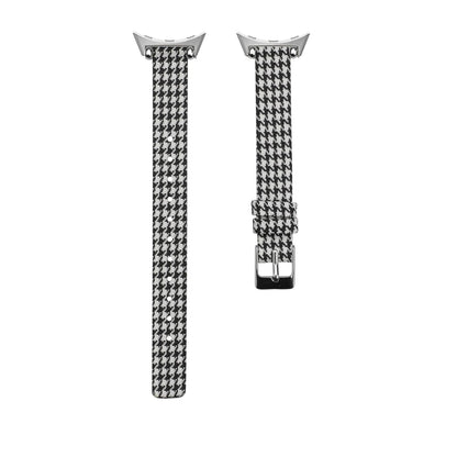 Black / White Grid Google Pixel Watch 5, 4 and 3 Slim Canvas Band, Leather Lining