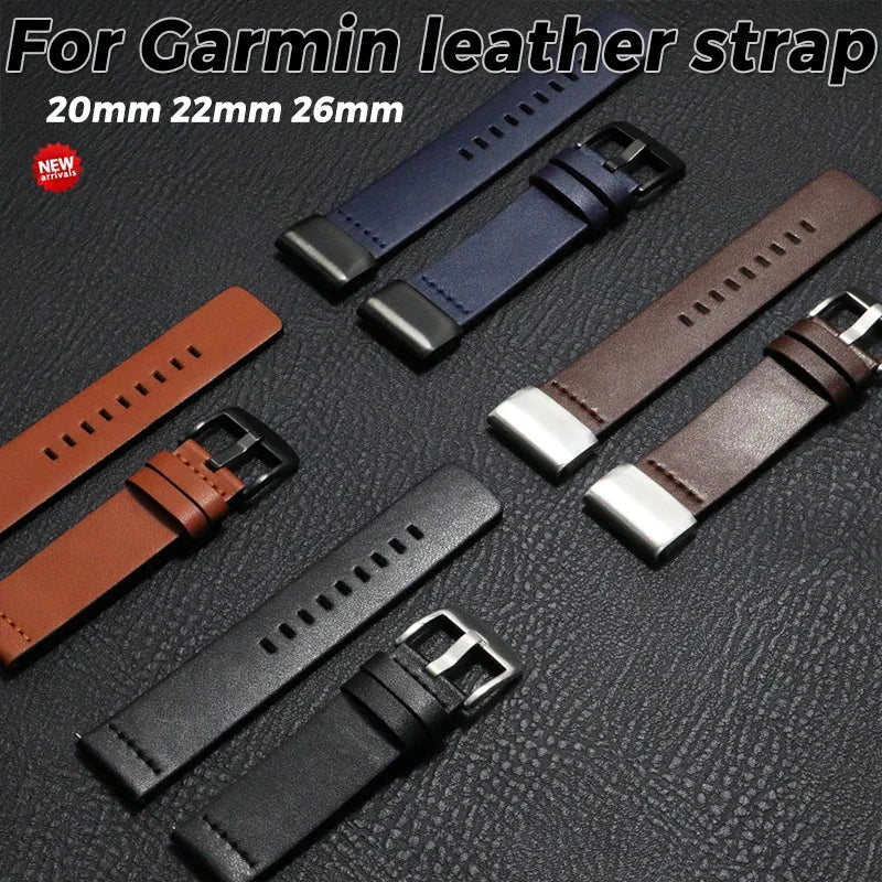 Garmin QuickFit Minimal Leather Band leather strap colors and connector finishes laid flat