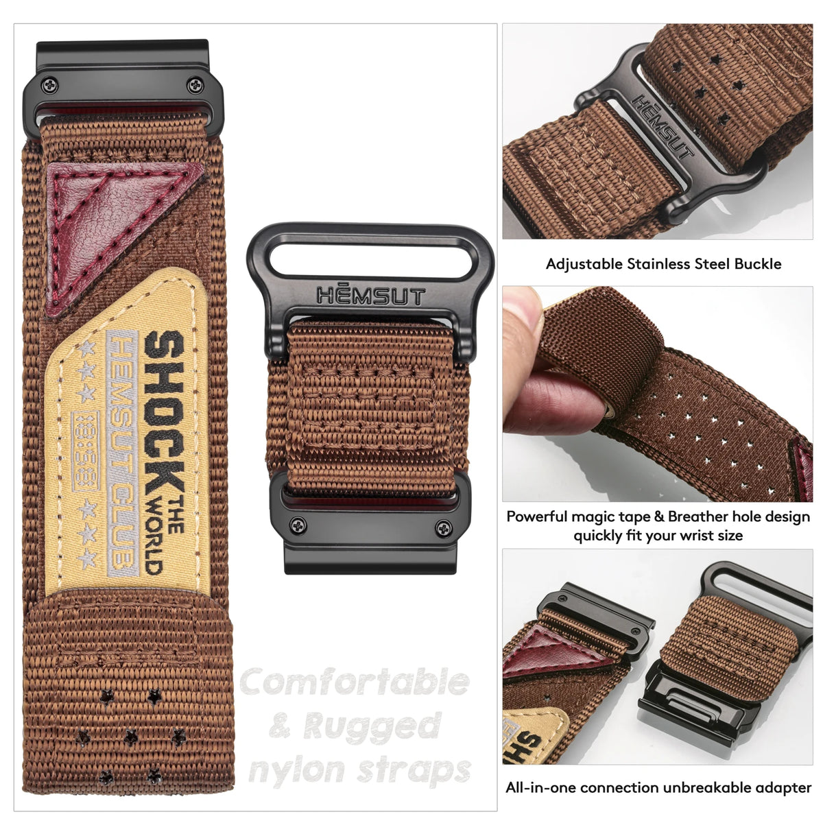 Garmin 26mm Nylon Band with Graphic Patch perforated nylon, metal keeper and connector details