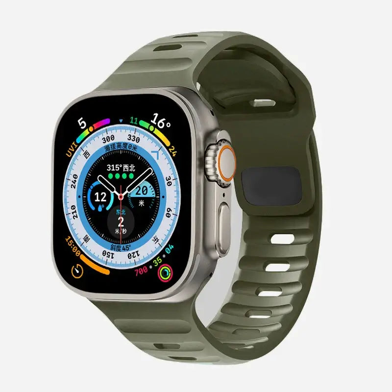 Olive Green slotted silicone Apple Watch sport band