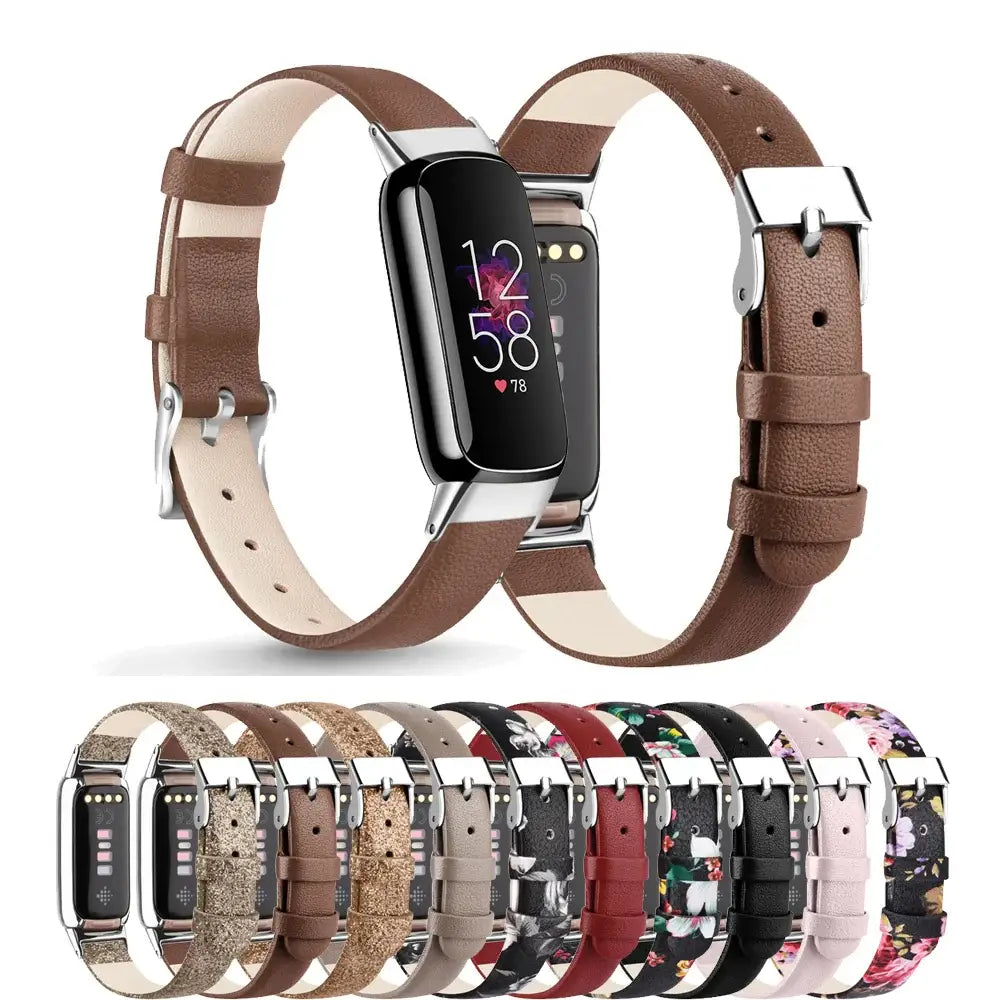 Fitbit Luxe Leather Band with Floral & Glitter Options - Leather band color and pattern options