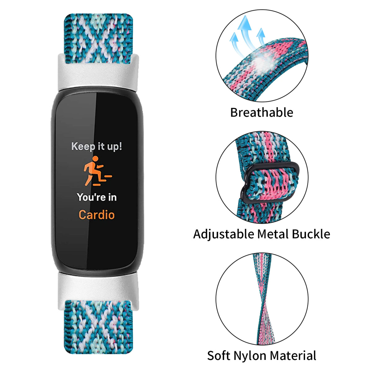 Fitbit Luxe Adjustable Stretch Nylon Band - Woven texture and adjuster details