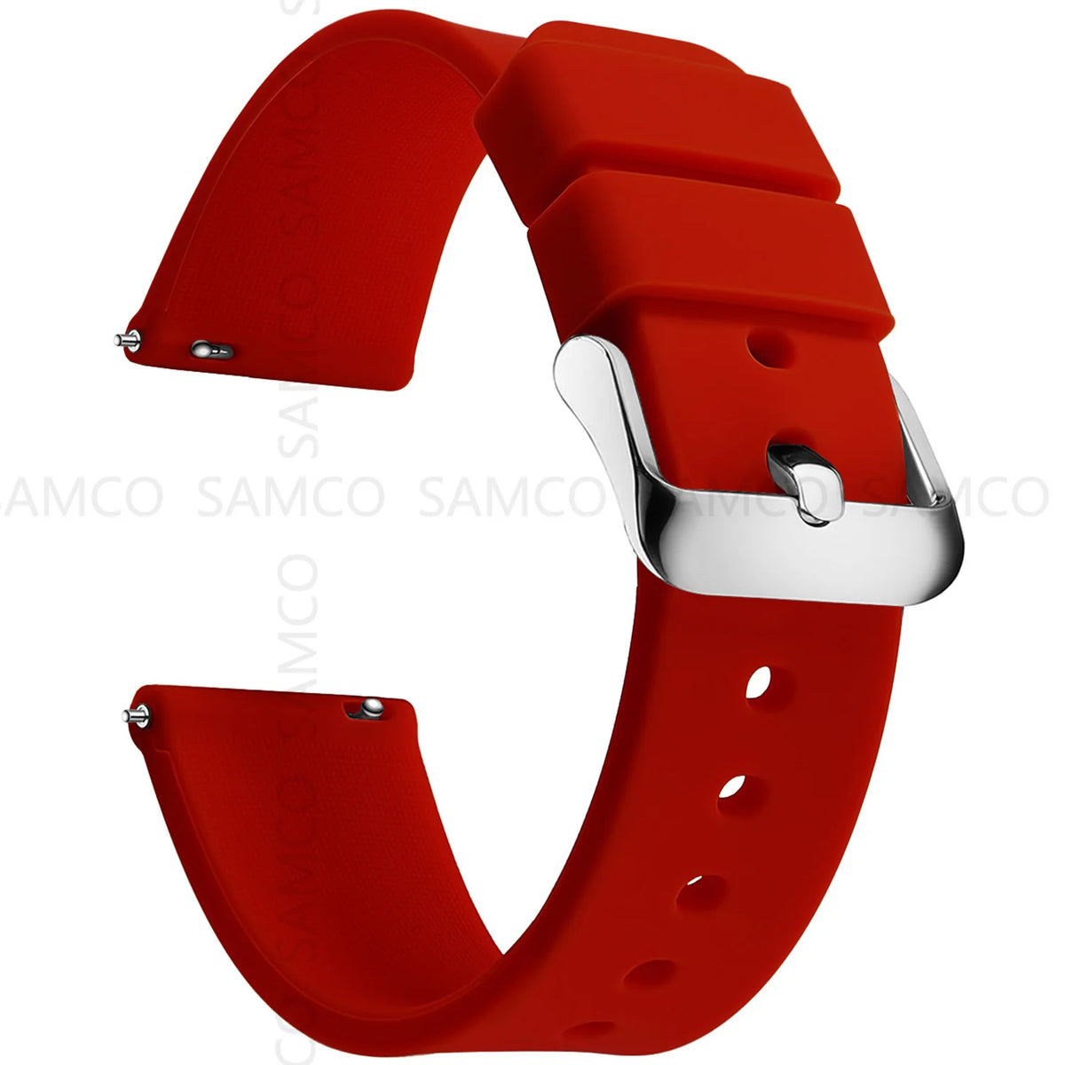 Garmin Curved-End Silicone Band in Red with Silver Buckle