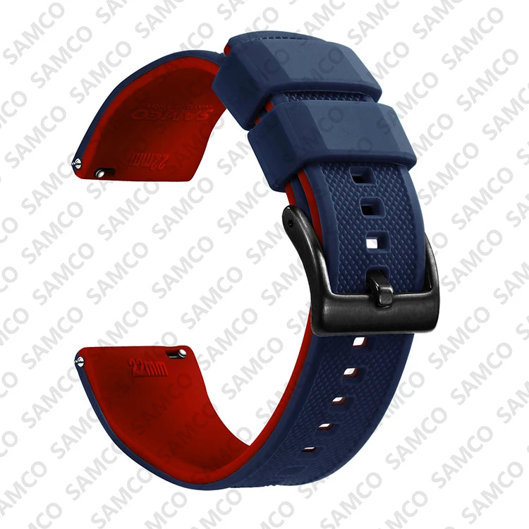 COROS Textured Silicone Watch Band with Buckle Choices - Navy / Red - Black Buckle