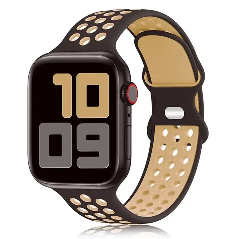 Dark Brown / Tan perforated silicone Apple Watch sport band