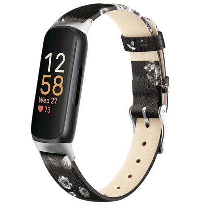 Black / Gray Floral Fitbit Inspire 3, Inspire 2 and Ace 3 Leather Band, Floral and Solid