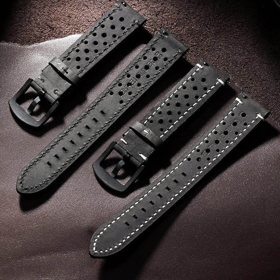 Polar Perforated Leather Band with Stitched Edges – black leather stitching choices