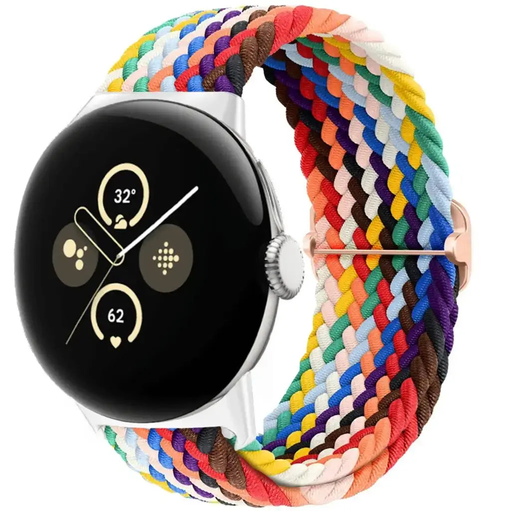Braided Nylon Google Pixel Watch Loop with Slider in Rainbow