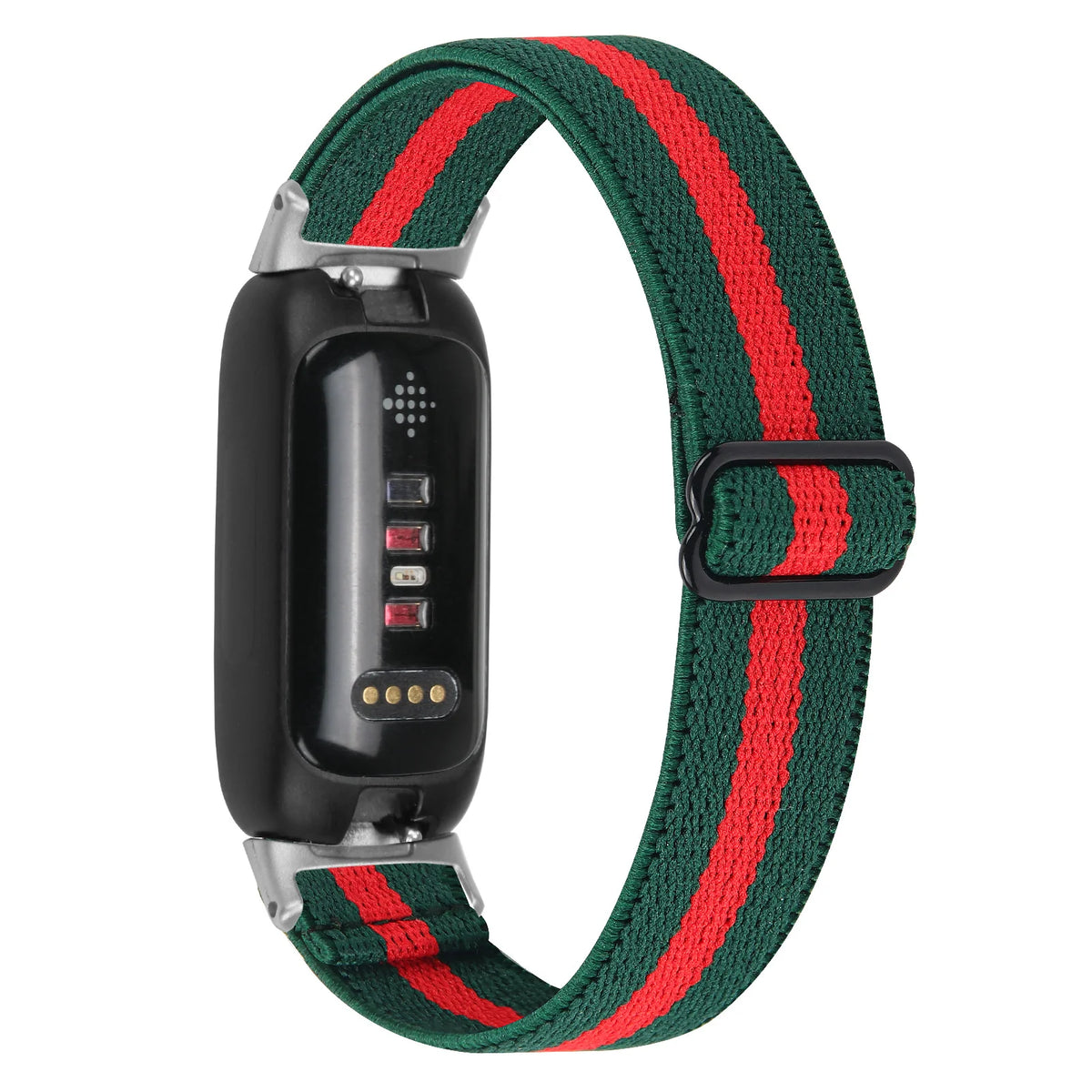 Fitbit Luxe Adjustable Stretch Nylon Band - Green / Red Stripe