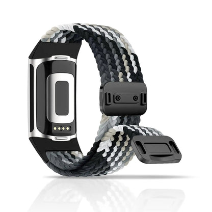 Black / White Fitbit Charge 5 and 6 Braided Nylon Band with Magnetic Clasp