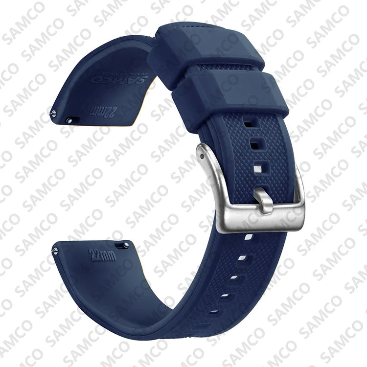 OnePlus Watch Band Quick Release Silicone Strap Sweat Resistant Black side view with buckle and holes for adjustment.