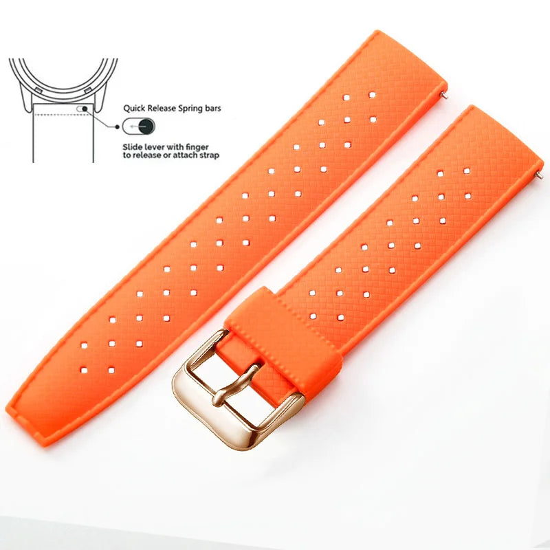 Tropic Silicone Band for Motorola Moto — Orange / Rose Gold Buckle (Option 2)