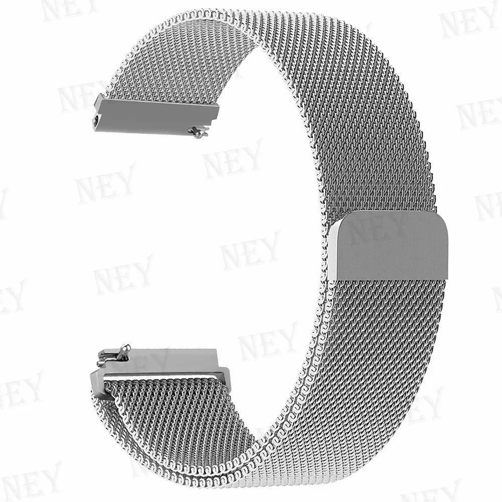 OnePlus Smartwatch Milanese Loop Band Magnetic Metal Bracelet Strap in silver, soft elastic fabric, perfect for daily wear.