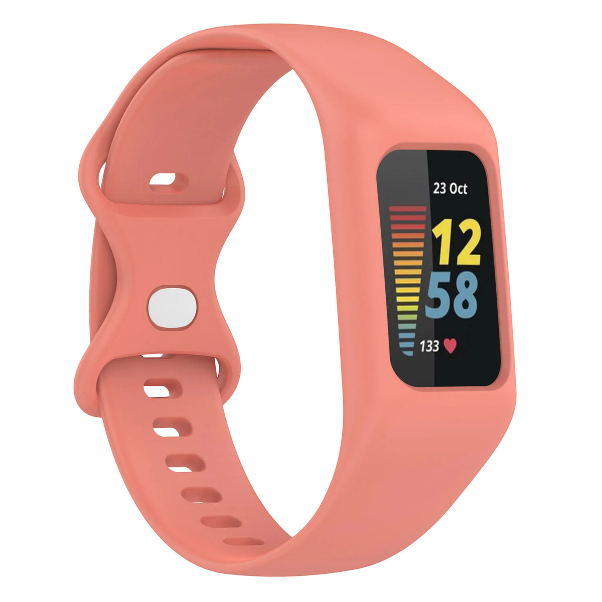 Coral Pink Fitbit Charge 5 and 6 Silicone Sport Band with Built-In Case
