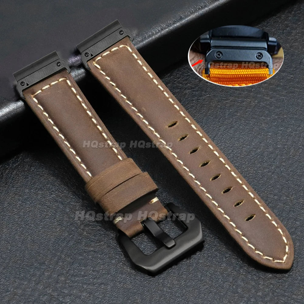 Garmin QuickFit Vintage Leather Band in Dark Brown / Black