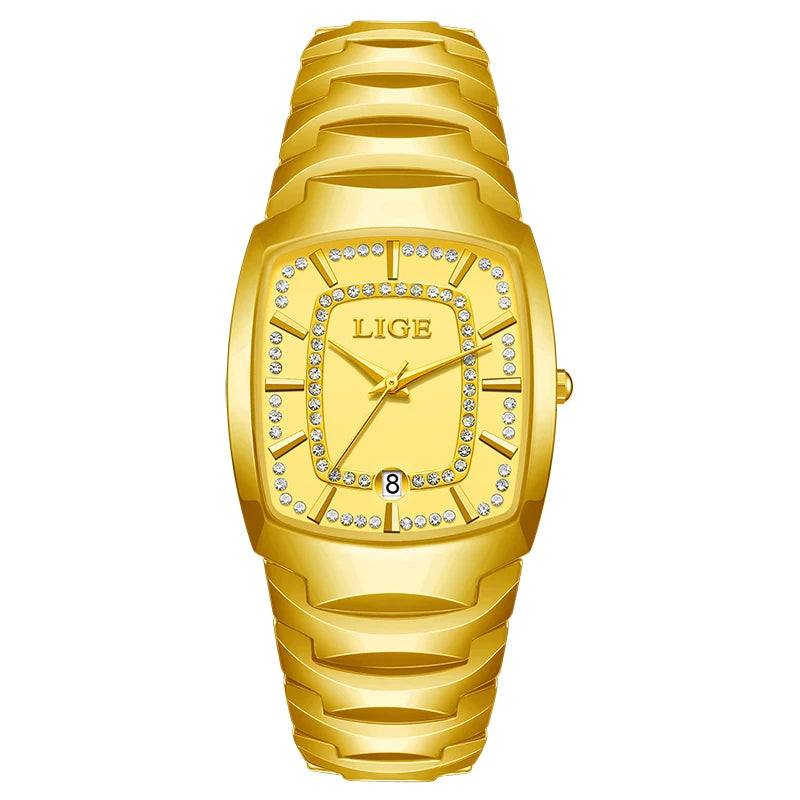Women's Ceramic Tonneau Crystal Dial Watch — Gold Tone