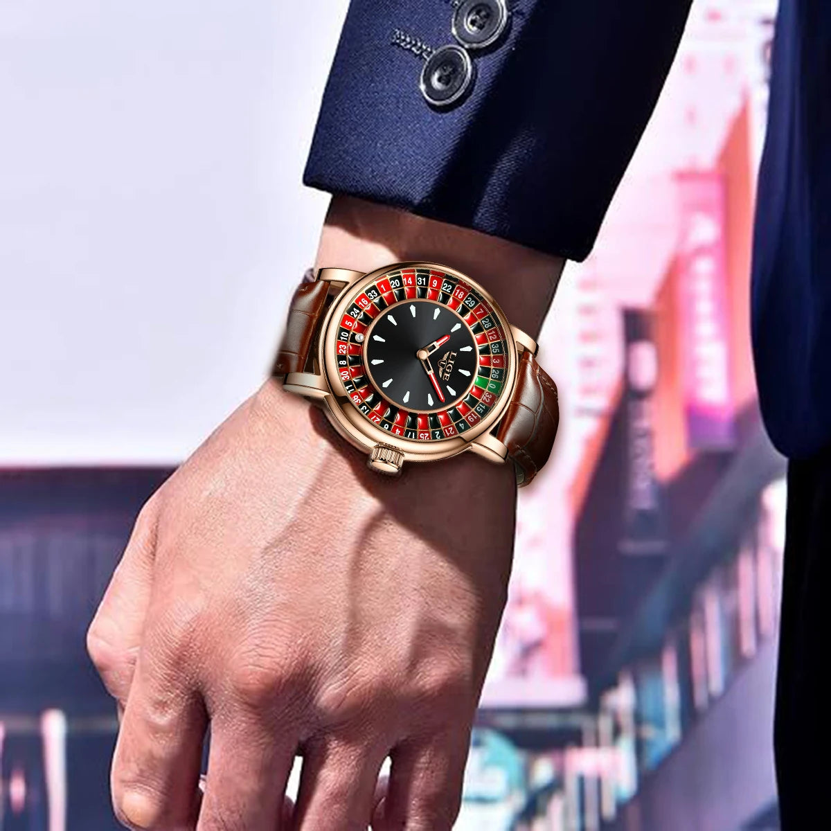 Women's Roulette Dial Leather Watch — Roulette watch worn on wrist — BandsCo Straps