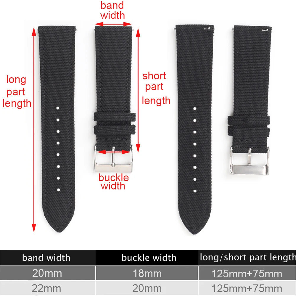 COROS Sailcloth Nylon Watch Band with Pin Buckle - Strap width and length guide