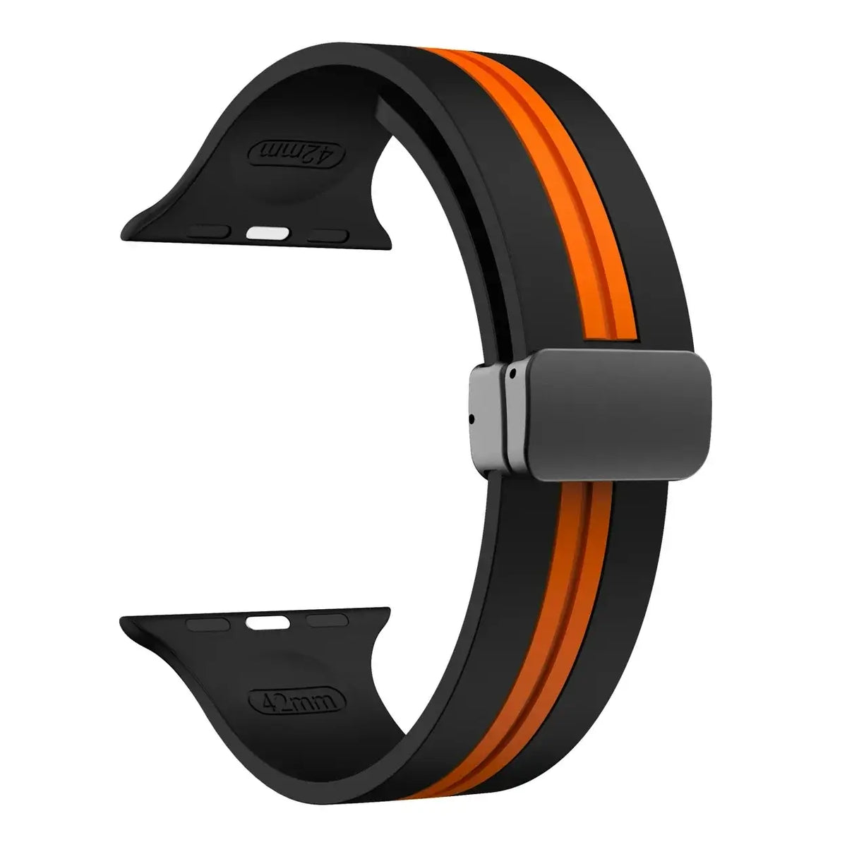Black / Orange - Black Clasp striped silicone Apple Watch band with magnetic clasp