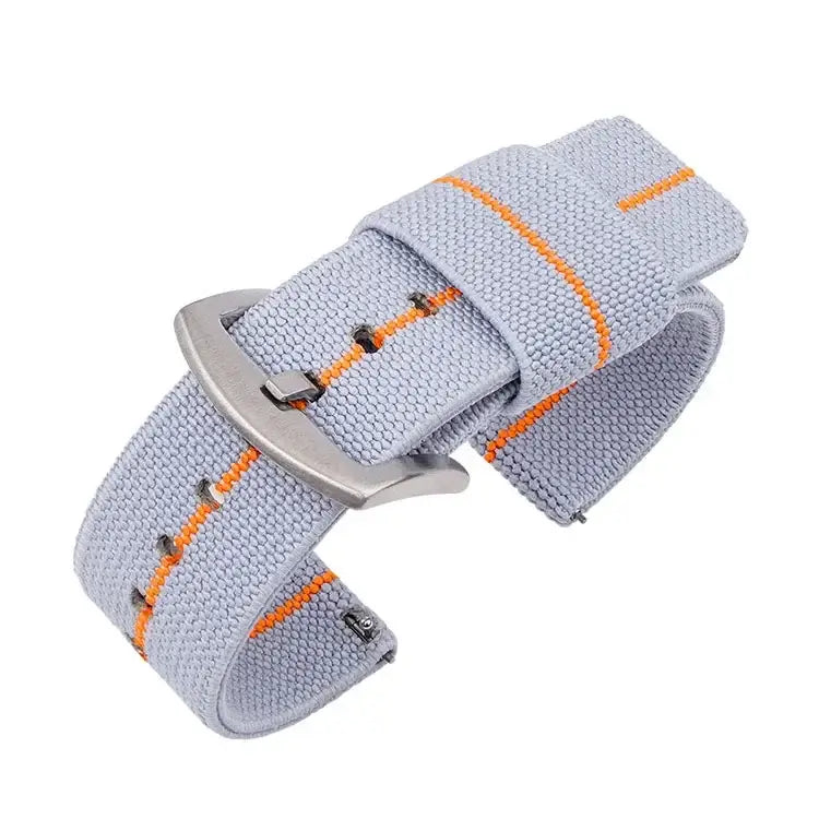 TicWatch Woven Nylon Band with Fabric Keepers - Gray / Orange Stripe / Silver Buckle