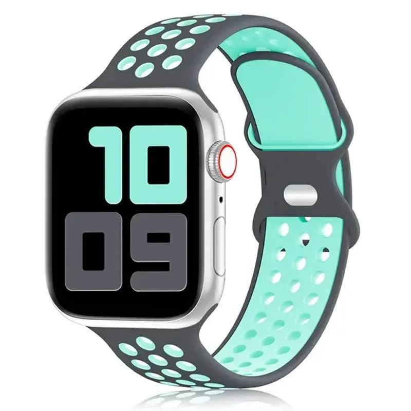 Gray / Mint perforated silicone Apple Watch sport band